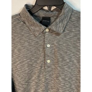 Dunning Golf Shirt Adult Large Grey Stripe Athletic Golfing Short‎ Sleeve Men